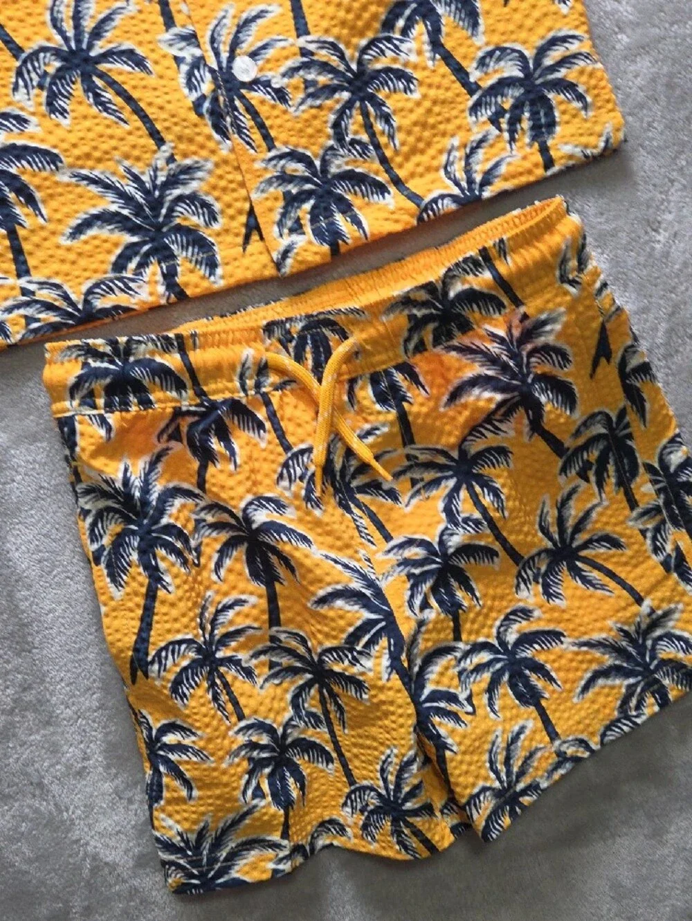 wonder nation Yellow and Navy Tropical Palm Shirt Set